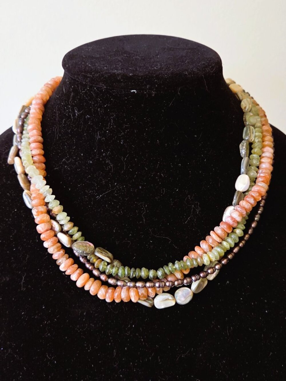 Multi-strand semi-precious stones MOP Pearls Handmade Necklace Artisan
